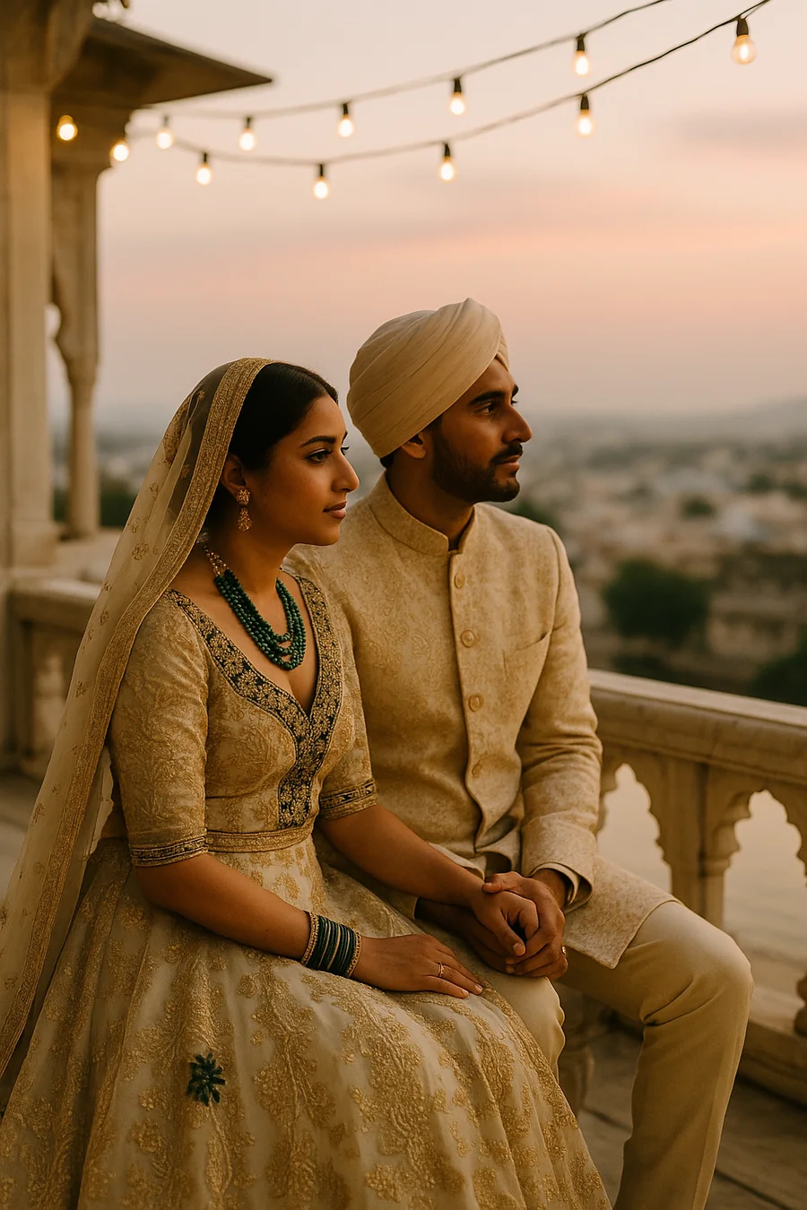 Salman and Huma on a palace balcony at dusk
